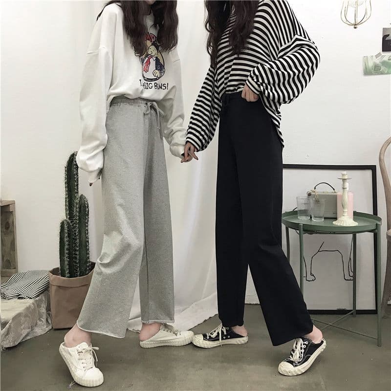 봄 새로운 한국 스타일 얇은 스타일 캐주얼 바지 루즈핏 슬림해 보이는 허리밴드 학생 다용도 스트레이트 와이드 레깅스 바지 상세 이미지 7