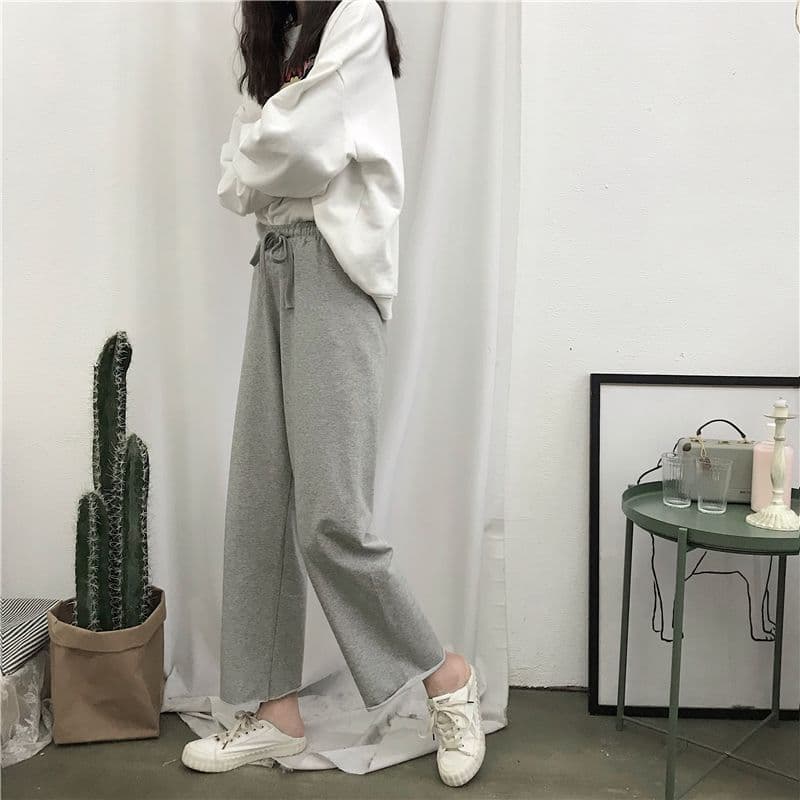 봄 새로운 한국 스타일 얇은 스타일 캐주얼 바지 루즈핏 슬림해 보이는 허리밴드 학생 다용도 스트레이트 와이드 레깅스 바지 상세 이미지 8