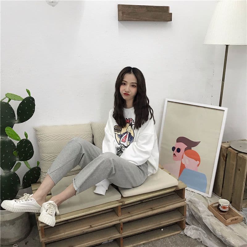 봄 새로운 한국 스타일 얇은 스타일 캐주얼 바지 루즈핏 슬림해 보이는 허리밴드 학생 다용도 스트레이트 와이드 레깅스 바지 상세 이미지 14