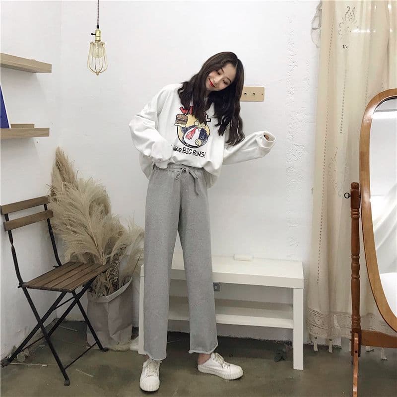 봄 새로운 한국 스타일 얇은 스타일 캐주얼 바지 루즈핏 슬림해 보이는 허리밴드 학생 다용도 스트레이트 와이드 레깅스 바지 상세 이미지 15