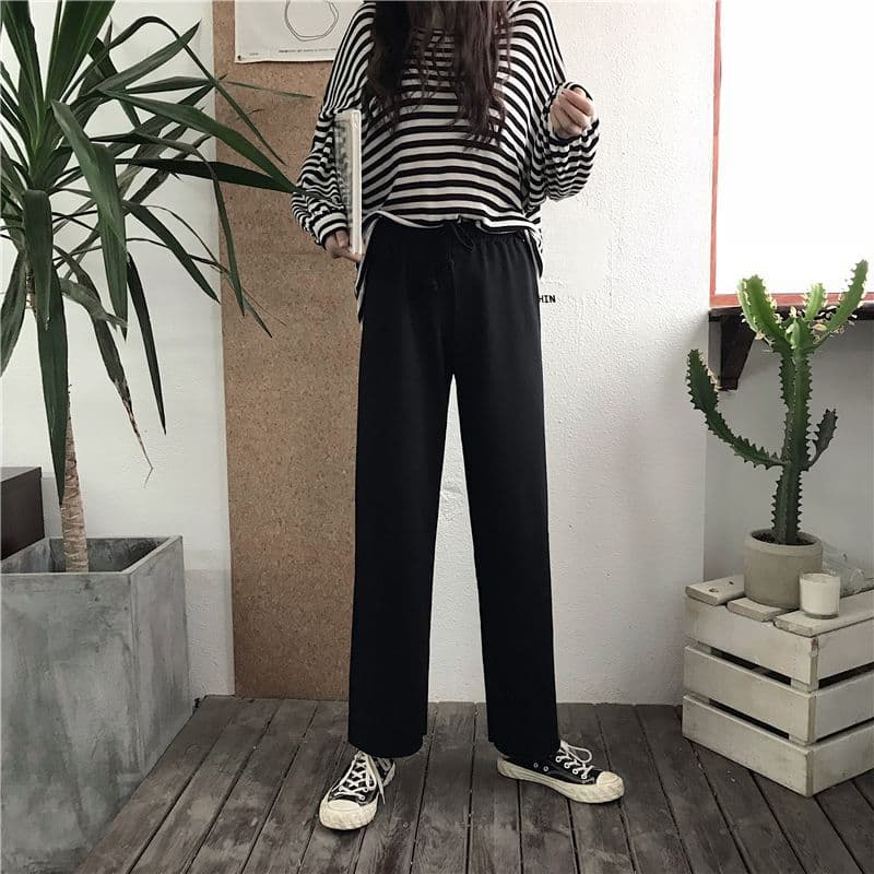 봄 새로운 한국 스타일 얇은 스타일 캐주얼 바지 루즈핏 슬림해 보이는 허리밴드 학생 다용도 스트레이트 와이드 레깅스 바지 상세 이미지 17
