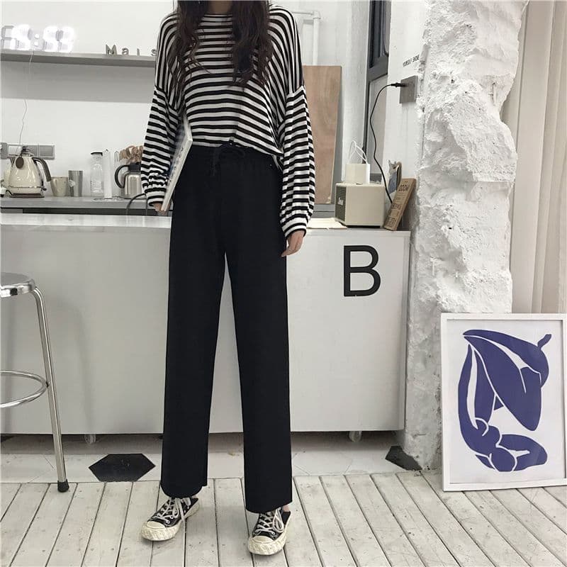 봄 새로운 한국 스타일 얇은 스타일 캐주얼 바지 루즈핏 슬림해 보이는 허리밴드 학생 다용도 스트레이트 와이드 레깅스 바지 상세 이미지 18
