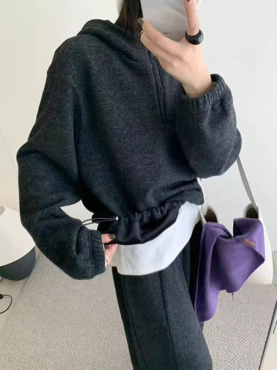 털이 있고 두꺼운 후드 터틀넥 지퍼 버클 풀오버 다용도 단색 털이 있는 웨이 외투 셔츠 여성 트렌디