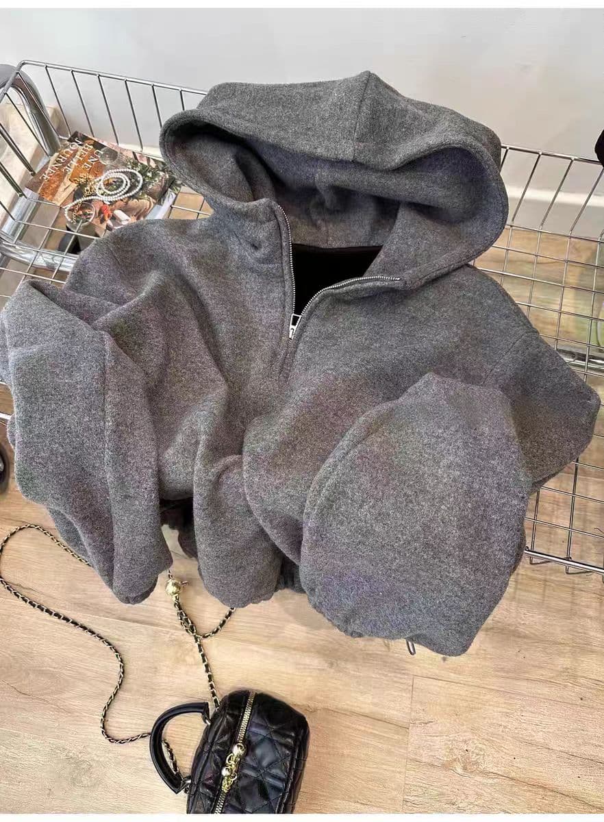 털이 있고 두꺼운 후드 터틀넥 지퍼 버클 풀오버 다용도 단색 털이 있는 웨이 외투 셔츠 여성 트렌디 상세 이미지 11