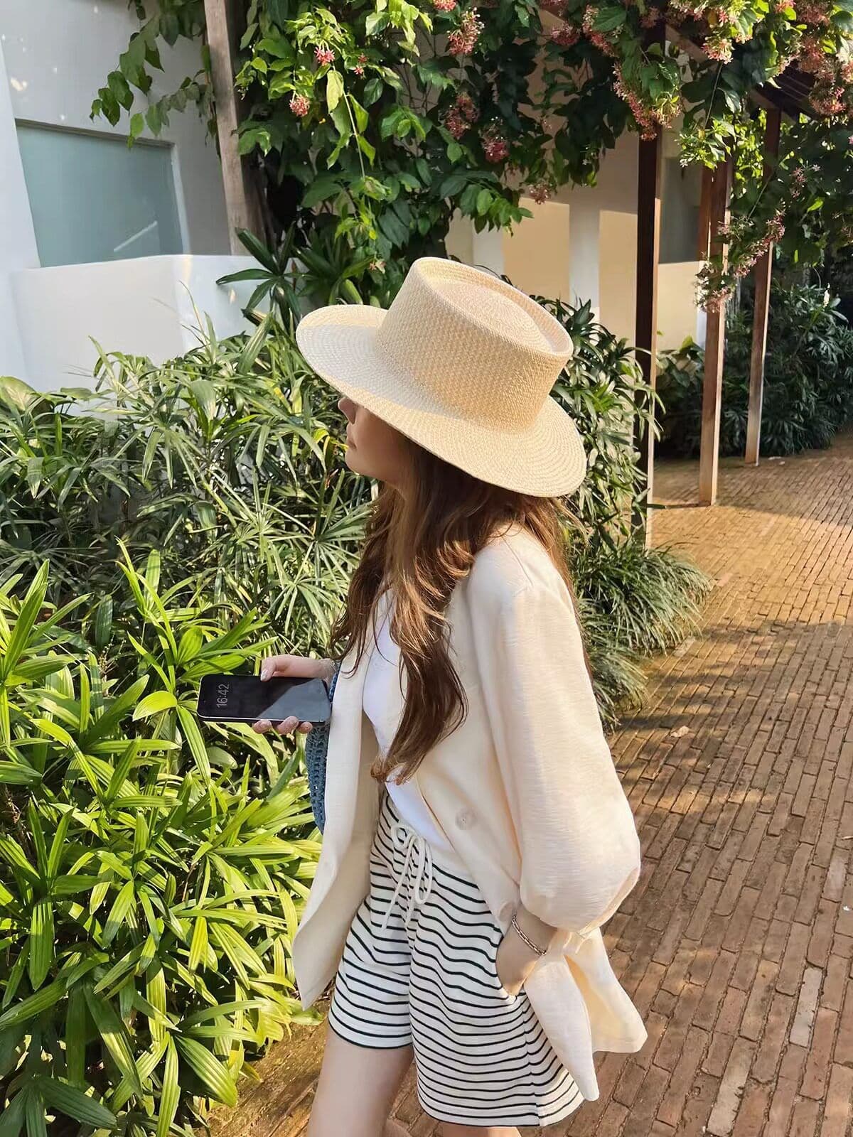 유럽 상품 캐주얼 스포츠 슈트 여성 여름 학생 한국 스타일 루즈핏 외국 가스 연령 감소 스트라이프 반팔 반바지 투피스 세트 상세 이미지 10