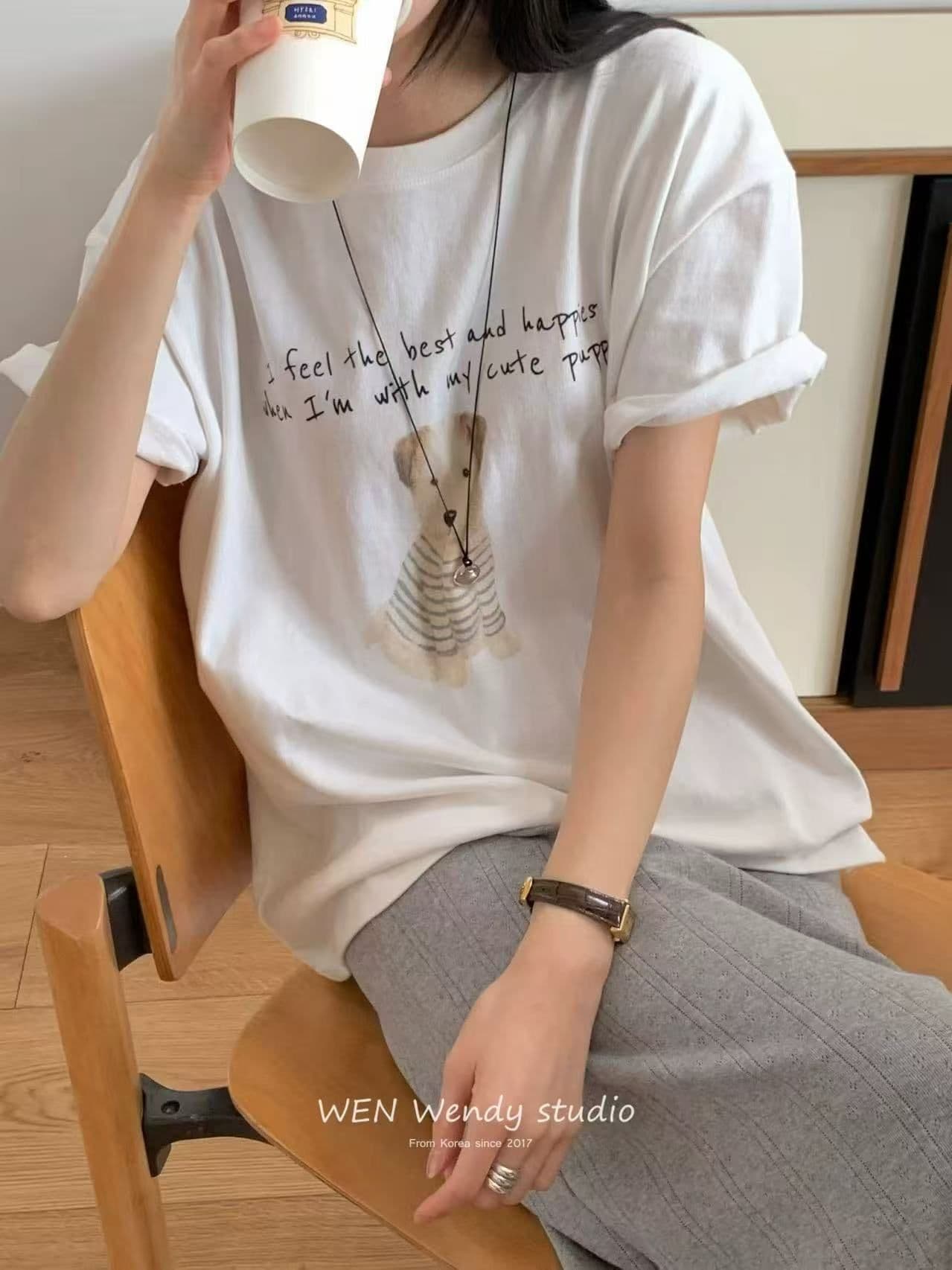한 부서 동대문 새로운 재미있는 강아지 프린트 느긋한 바람 반팔 티셔츠 맨위 이미지 4