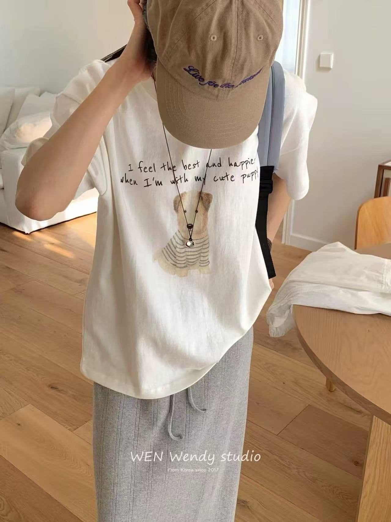 한 부서 동대문 새로운 재미있는 강아지 프린트 느긋한 바람 반팔 티셔츠 맨위 상세 이미지 3