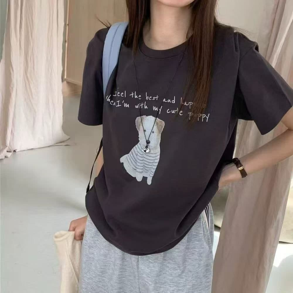 한 부서 동대문 새로운 재미있는 강아지 프린트 느긋한 바람 반팔 티셔츠 맨위 상세 이미지 5