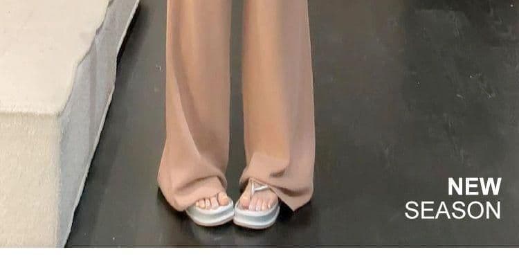 여름 새로운 빅 사이즈 품격 슬림해 보이는 V넥 반팔 허리밴드 스트레이트 넓은 다리 한 부서 투피스 세트 상세 이미지 4