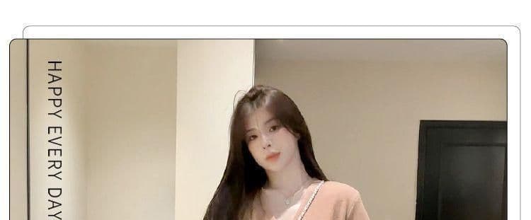 여름 새로운 빅 사이즈 품격 슬림해 보이는 V넥 반팔 허리밴드 스트레이트 넓은 다리 한 부서 투피스 세트 상세 이미지 5