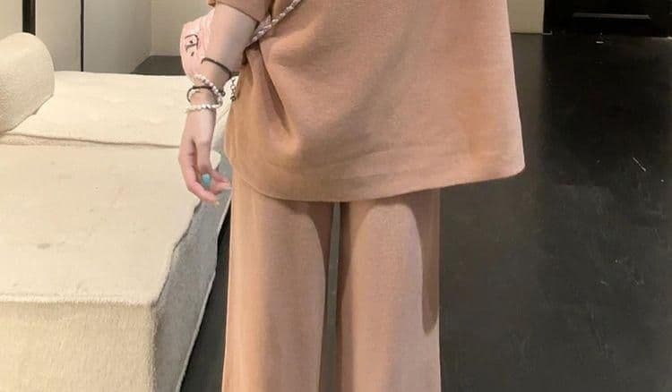 여름 새로운 빅 사이즈 품격 슬림해 보이는 V넥 반팔 허리밴드 스트레이트 넓은 다리 한 부서 투피스 세트 상세 이미지 22