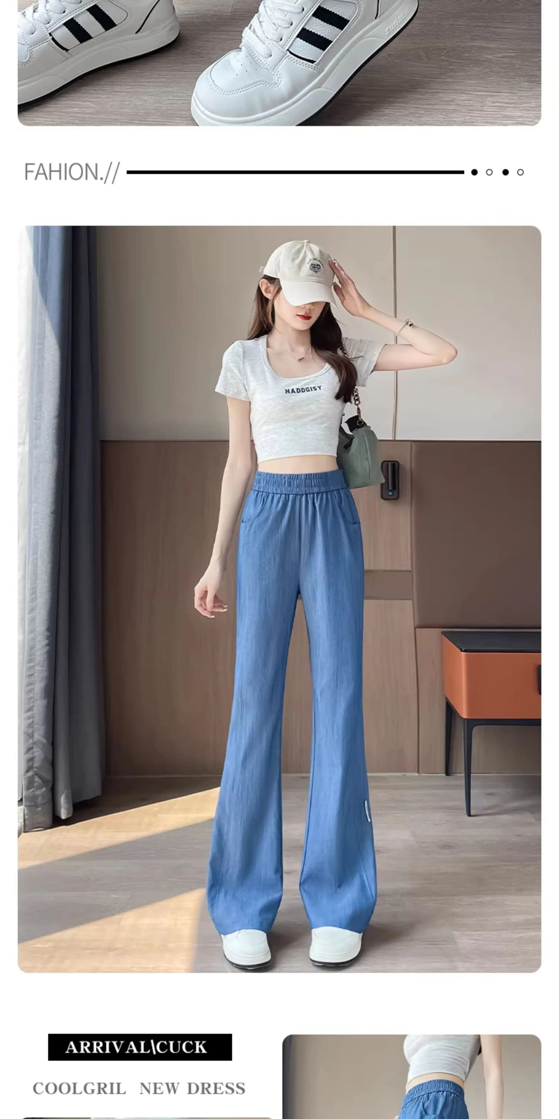 3 차원 허리 여름 면 린넨 플레어 바지 얇은 스타일 새로운 하이웨이스트 슬림해 보이는 캐주얼 여성 부츠컷 얼음 실크 바지 상세 이미지 17