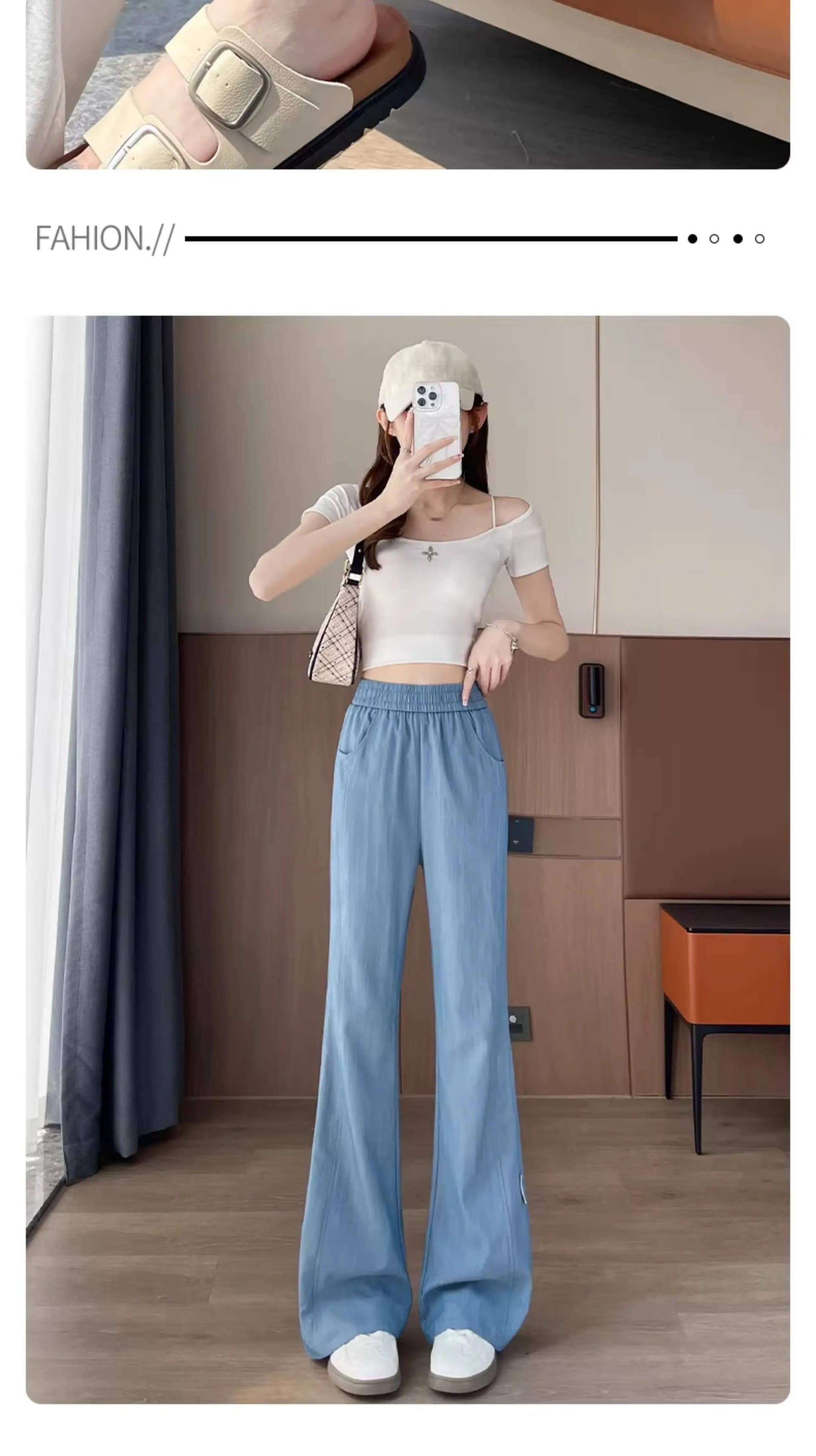 3 차원 허리 여름 면 린넨 플레어 바지 얇은 스타일 새로운 하이웨이스트 슬림해 보이는 캐주얼 여성 부츠컷 얼음 실크 바지 상세 이미지 20