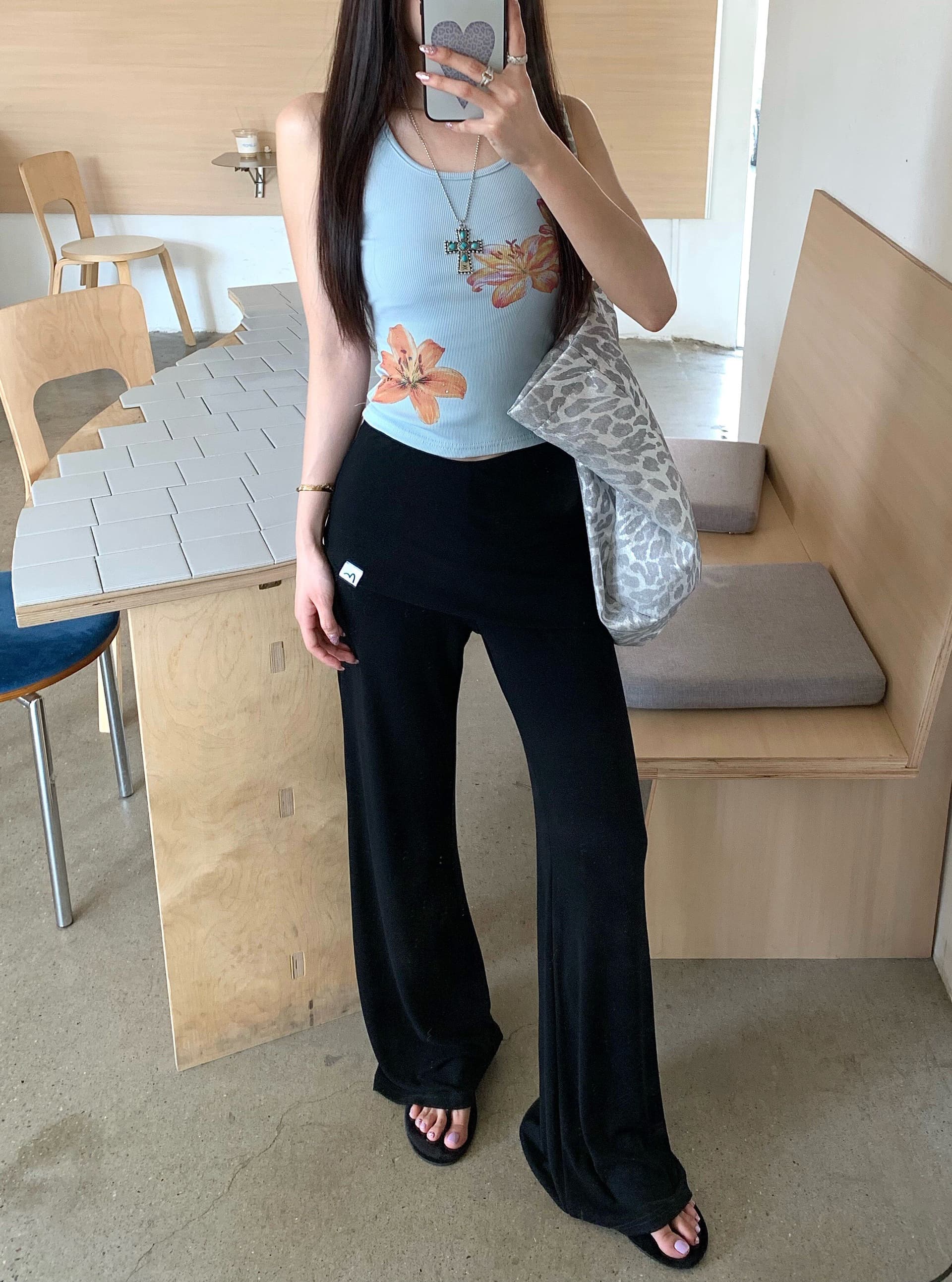 핫걸 디자인 센스 페이크 레이어드 랩스커트팬츠 캐주얼 바지 여성 의류 여름 다용도 도루 센스 신축성 부츠컷 바지 바닥 청소 긴 바지 상세 이미지 16