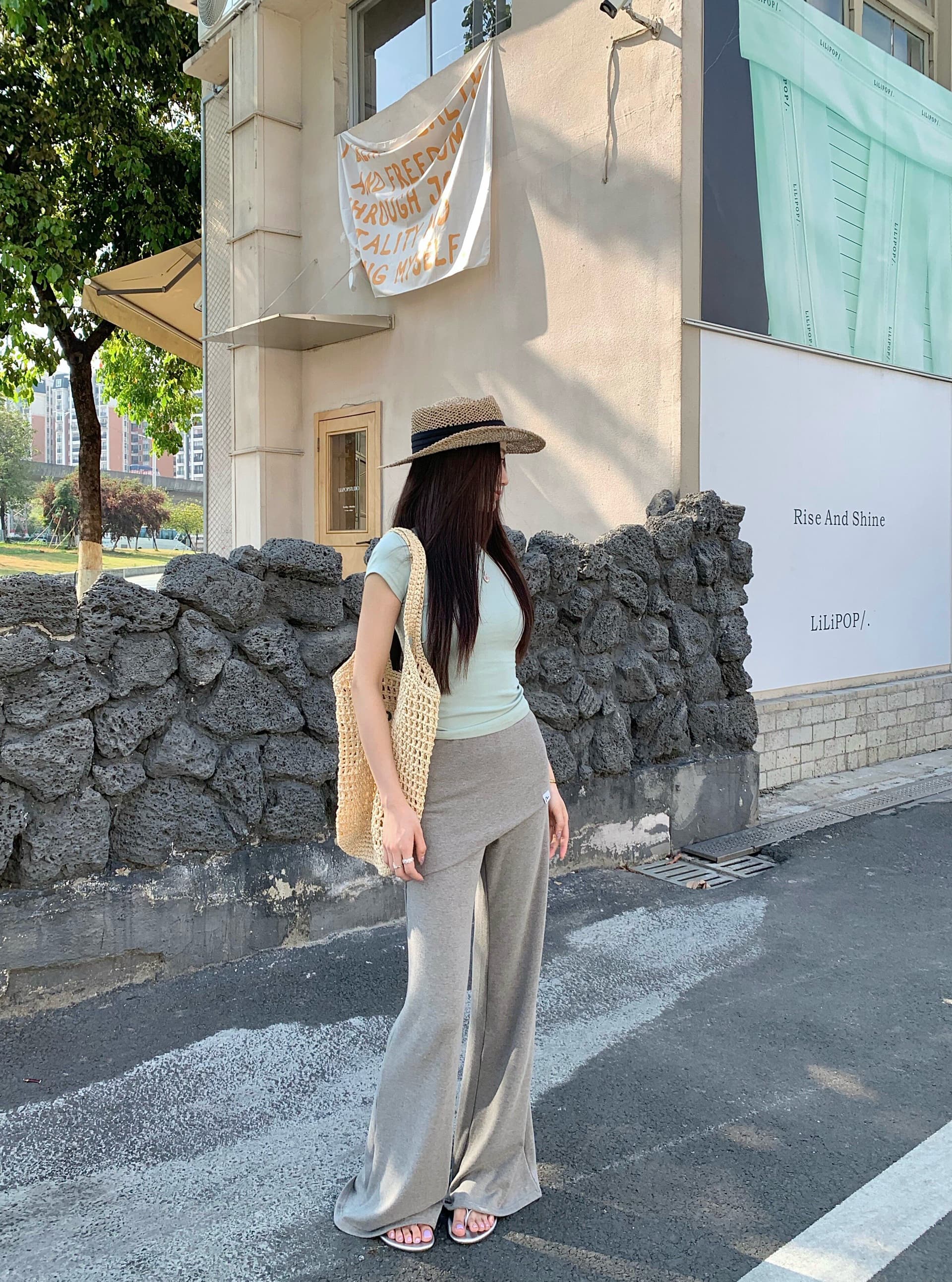 핫걸 디자인 센스 페이크 레이어드 랩스커트팬츠 캐주얼 바지 여성 의류 여름 다용도 도루 센스 신축성 부츠컷 바지 바닥 청소 긴 바지 상세 이미지 25