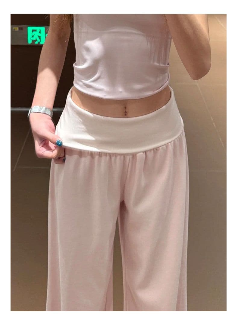 핑크색 느긋한 와이드 레깅스 바지 여름 2026 새로운 올해 흐름 지불 ~ 중 바지 뒤집다 허리 작은 키 운동 바지 상세 이미지 13