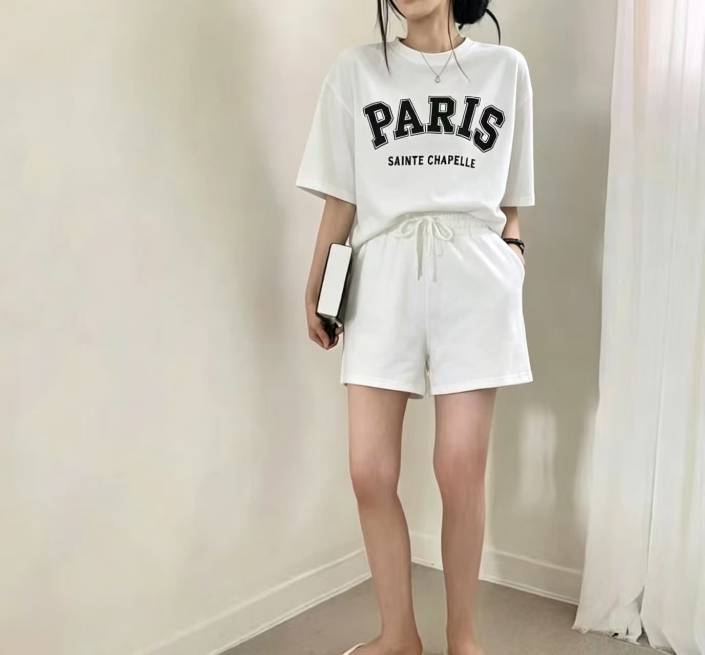 스포츠 슈트 여자 여름 한국 스타일 패션 루즈핏 반팔 티셔츠 캐주얼 반바지 외국 가스 투피스 세트 상세 이미지 10