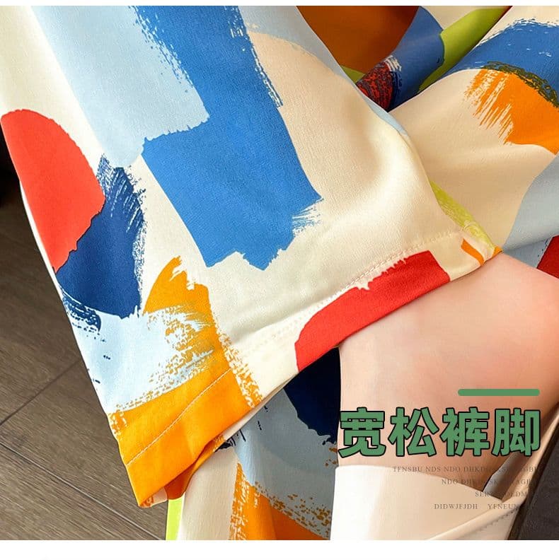 지방 mm 특별 빅 사이즈 얼음 실크 와이드 레깅스 바지 여름 얇은 스타일 루즈핏 하이웨이스트 도루 센스 홀치기 염색 슬림해 보이는 캐주얼 스트레이트 팬츠 상세 이미지 14