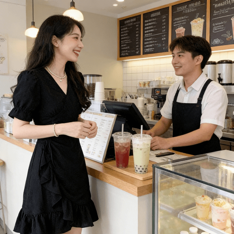 순수한 욕망 바람 검정색 티셔츠 치마 여름 라운드 넥 허리 수축 주름 불규칙 밑단 품격 드레스 이미지 5