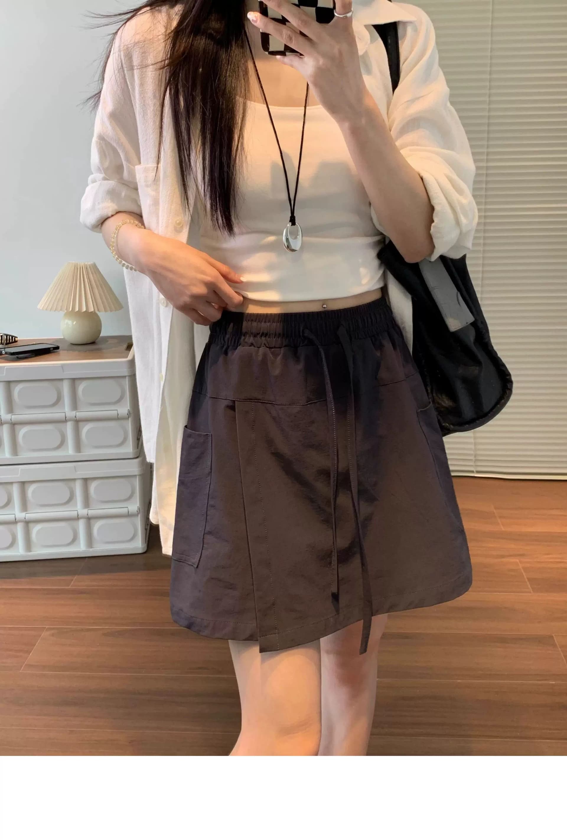 3 차원 허리 반바지 여성 여름 새로운 외출용 한 마디 바지 짧은 치마 워크웨어 반신 상세 이미지 11