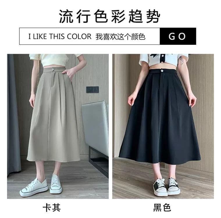 검정색 반신 스커트 여성 여름 하이웨이스트 그는 벤 바람 우산 치마 플리츠 중간 길이 스커트 정장 한 마디 치마 상세 이미지 8