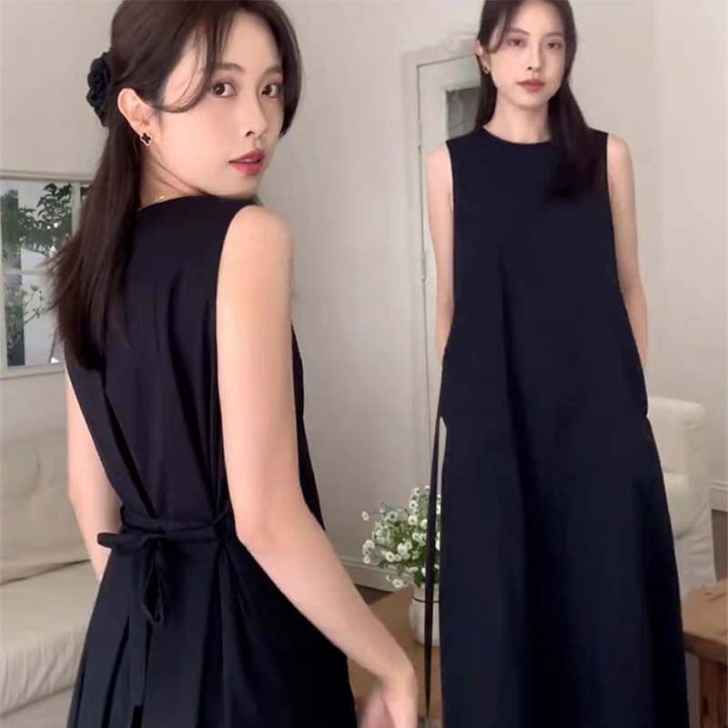 벤 바람 검정색 민소매 조끼 원피스 아이들 여름 2026 새로운 차 휴식 프랑스식 품격 루즈핏 롱 스커트 이미지 3
