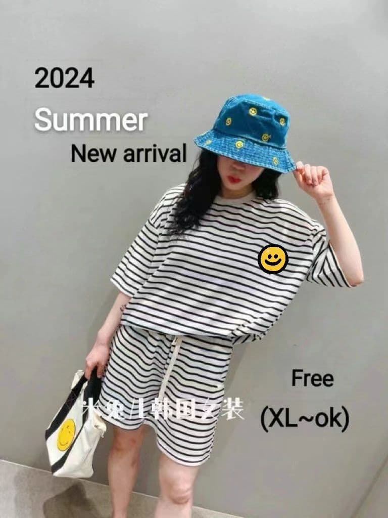 한국 동대문 여성 의류 여름 새로운 스트라이프 반팔 티셔츠 반바지 세트 상세 이미지 1