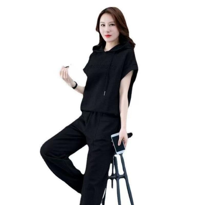 빅 사이즈 여성 의류 2026 통통한 여동생 여름 새로운 루즈핏 슬림해 보이는 캐주얼 스포츠 슈트 패션 후드 투피스 세트 이미지 5
