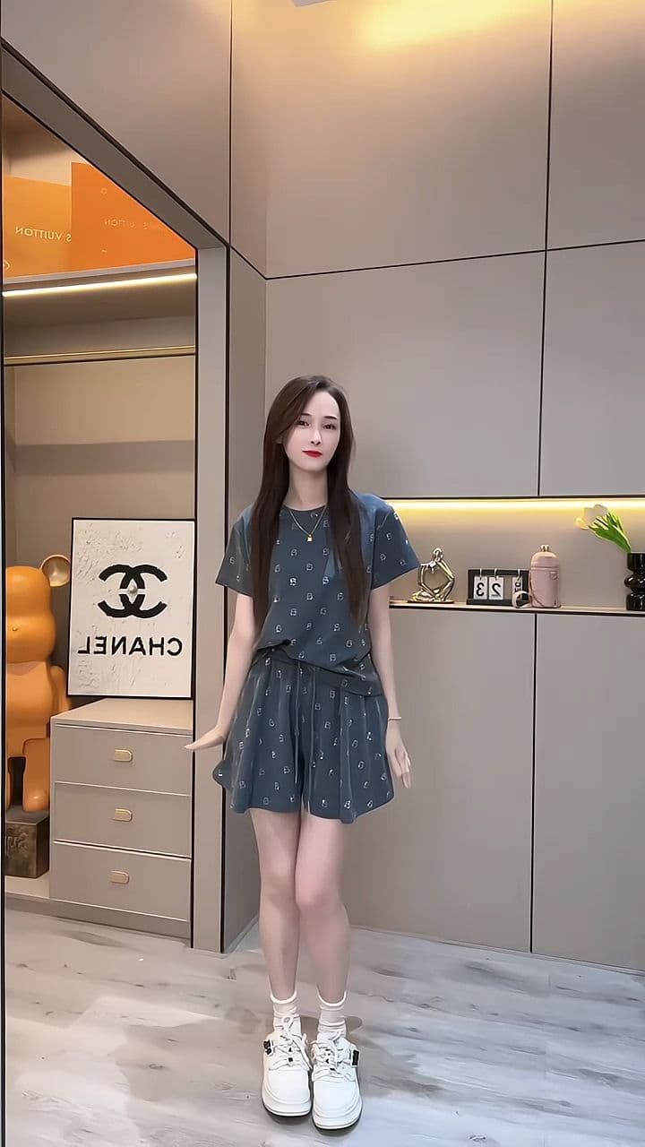 캐주얼 연령 감소 세트 여성 봄 여름 인터넷 유명인 폭발 핫픽스 반팔 티셔츠 밴딩 하이웨이스트 짧은 바지 투피스 세트 상세 이미지 6