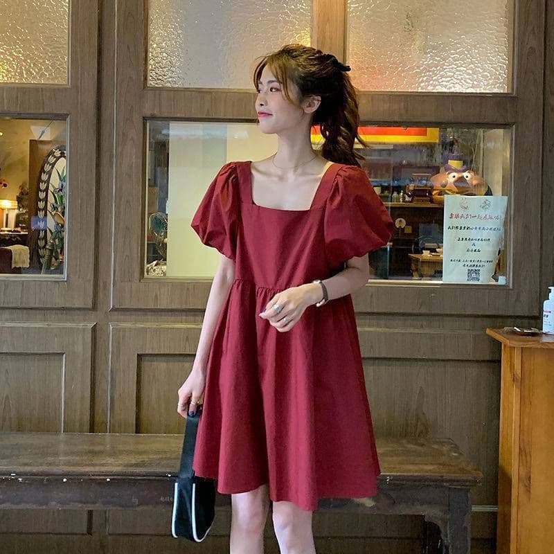 차가운 실크 코튼 루즈핏 반팔 광장 칼라 여성 드레스 인터넷 유명인 외국 가스 슬림해 보이는 치마 상세 이미지 13
