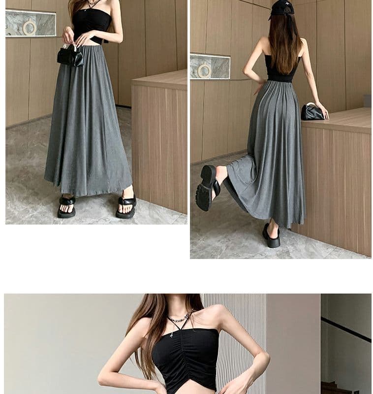 모달 회색 반신 스커트 여성 여름 새로운 표지 십자가 슬림해 보이는 A라인 스커트 중간 길이 도루 센스 플리츠 스커트 상세 이미지 13