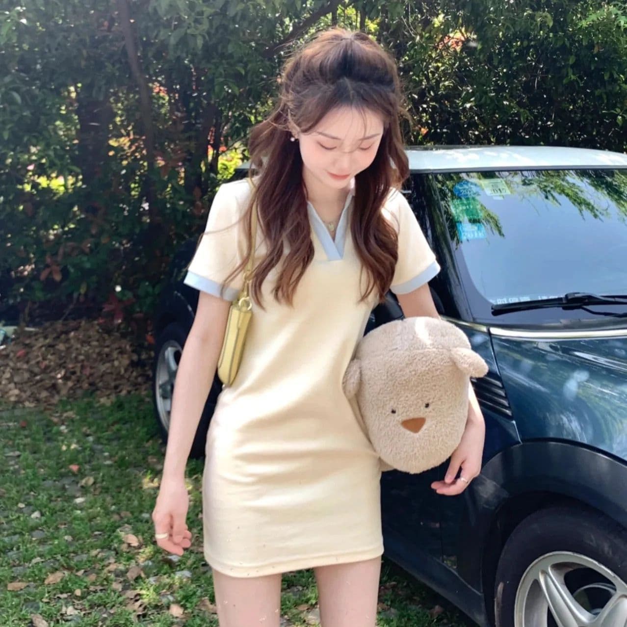 여름 새로운 작은 대중 디자인 센스 우유 달콤한 부서 소녀 센스 슬림해 보이는 핫걸 미니 스커트 배색 반팔 polo 드레스 상세 이미지 1