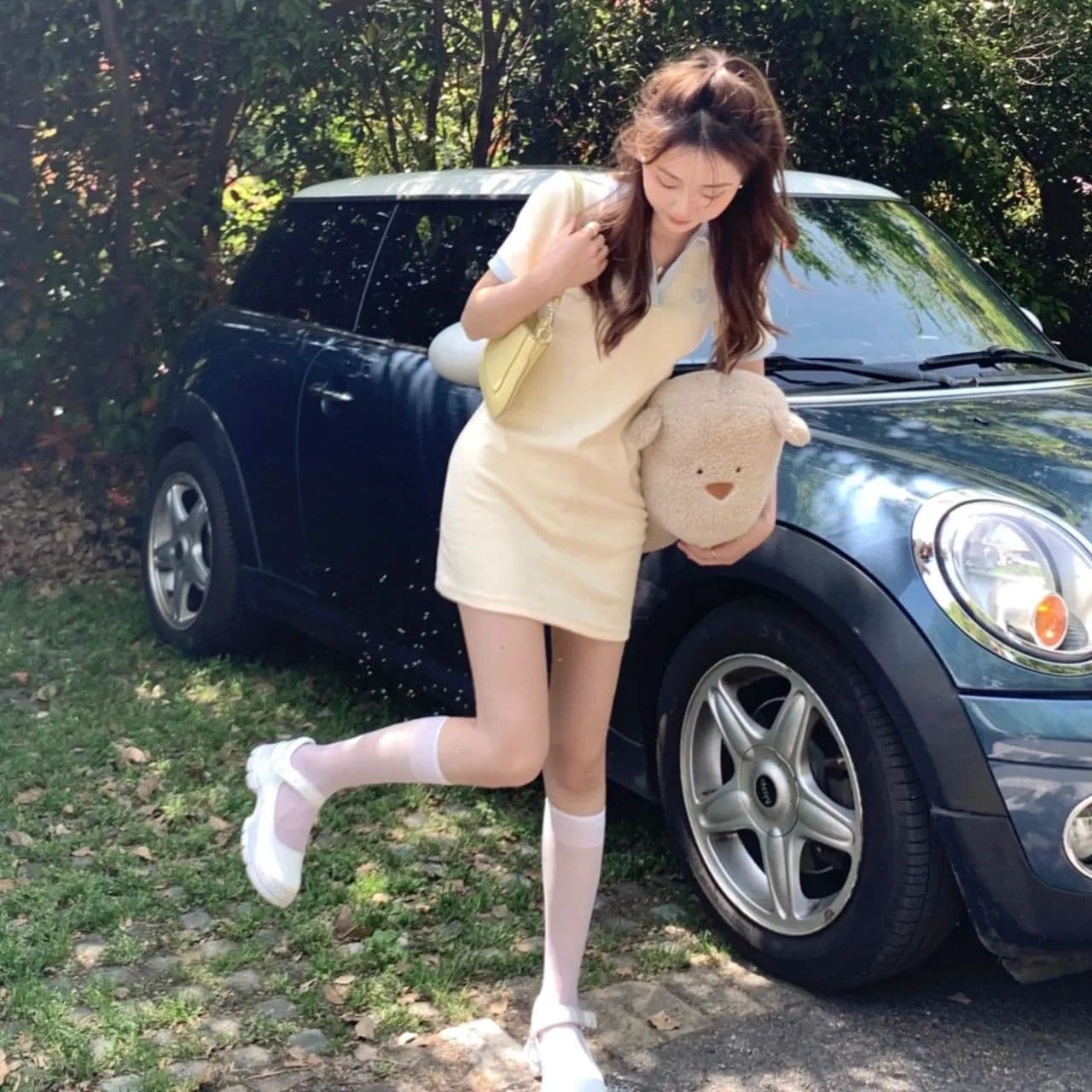 여름 새로운 작은 대중 디자인 센스 우유 달콤한 부서 소녀 센스 슬림해 보이는 핫걸 미니 스커트 배색 반팔 polo 드레스 상세 이미지 2