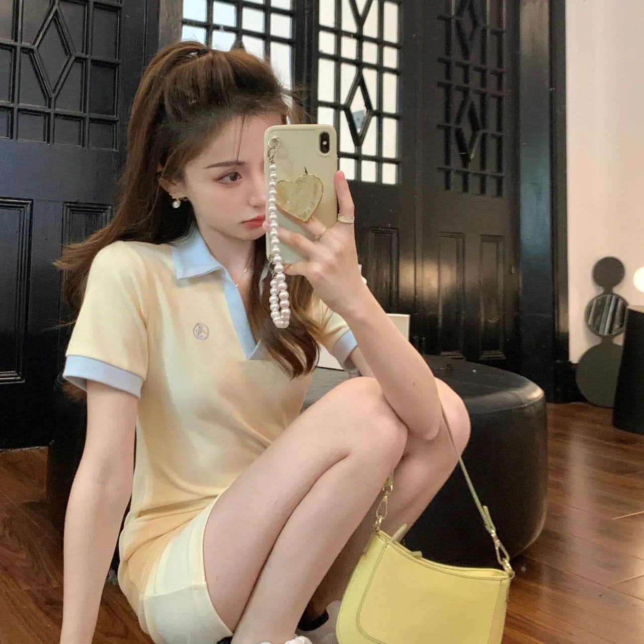 여름 새로운 작은 대중 디자인 센스 우유 달콤한 부서 소녀 센스 슬림해 보이는 핫걸 미니 스커트 배색 반팔 polo 드레스 상세 이미지 5
