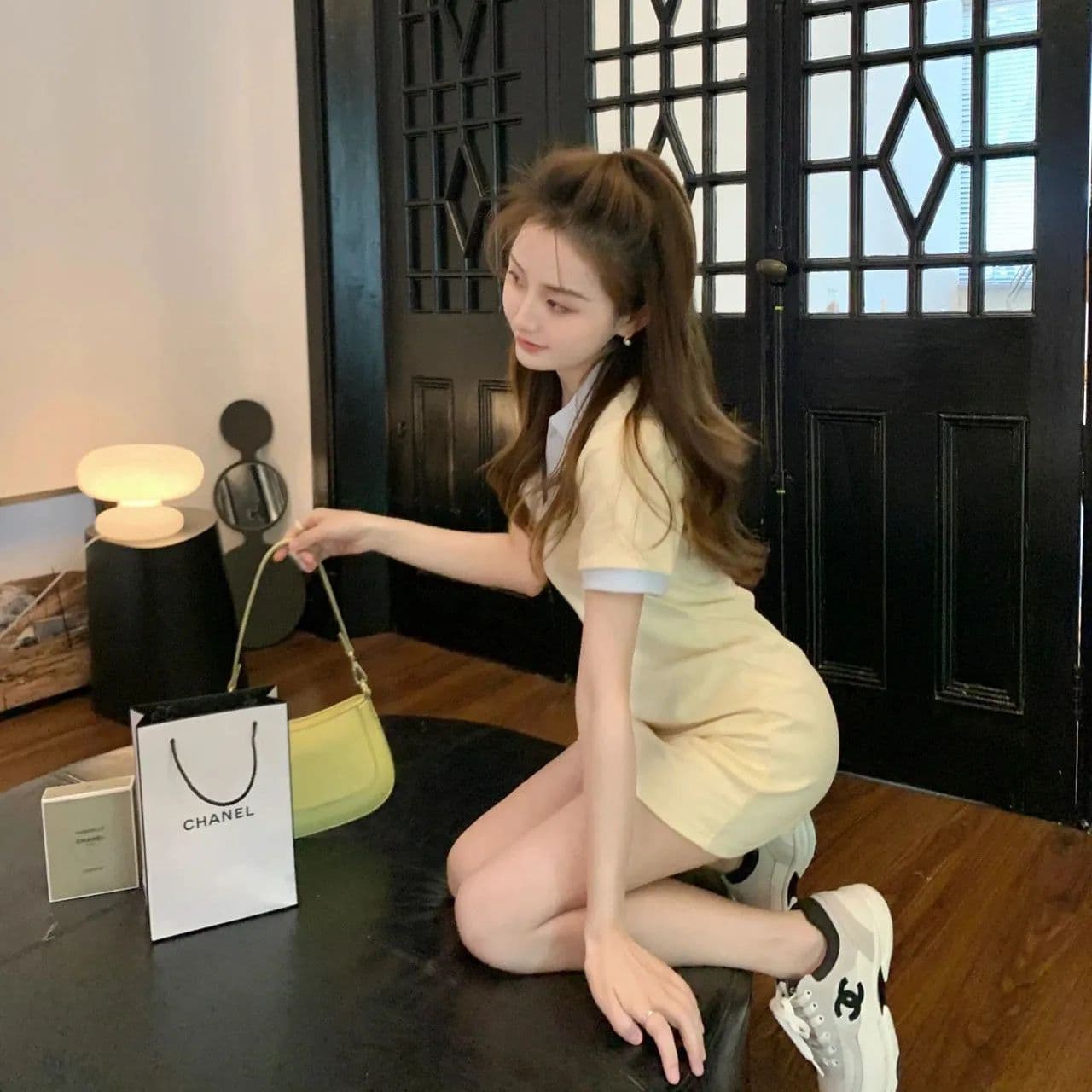 여름 새로운 작은 대중 디자인 센스 우유 달콤한 부서 소녀 센스 슬림해 보이는 핫걸 미니 스커트 배색 반팔 polo 드레스 상세 이미지 6