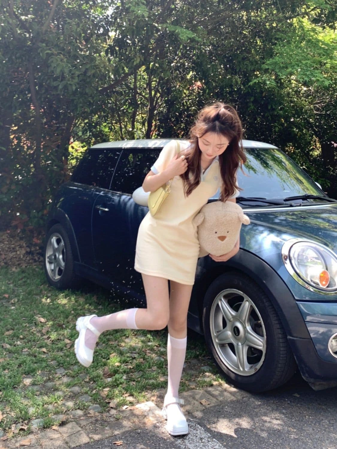 여름 새로운 작은 대중 디자인 센스 우유 달콤한 부서 소녀 센스 슬림해 보이는 핫걸 미니 스커트 배색 반팔 polo 드레스 상세 이미지 8