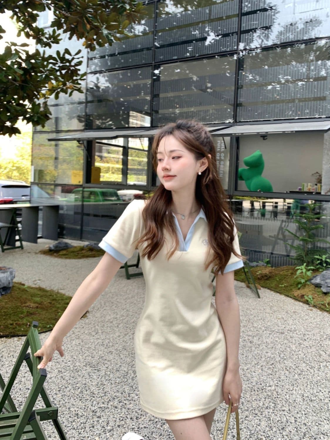 여름 새로운 작은 대중 디자인 센스 우유 달콤한 부서 소녀 센스 슬림해 보이는 핫걸 미니 스커트 배색 반팔 polo 드레스 상세 이미지 9