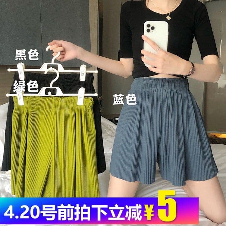 플리츠 넓은 다리가 짧다. 바지 여성 여름 하이웨이스트 슬림해 보이는 루즈핏 외출용 바지 도루 센스 캐주얼 바지 트렌디 상세 이미지 1