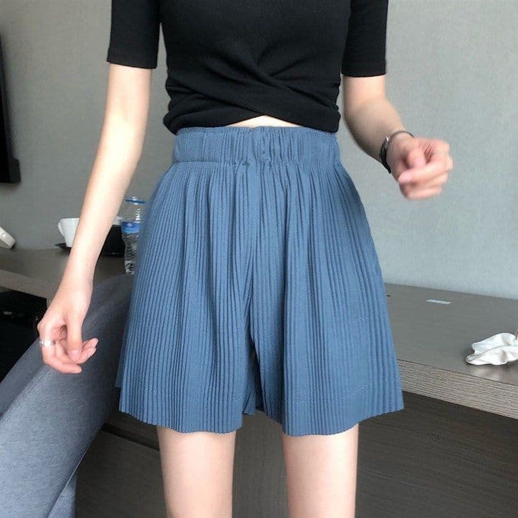 플리츠 넓은 다리가 짧다. 바지 여성 여름 하이웨이스트 슬림해 보이는 루즈핏 외출용 바지 도루 센스 캐주얼 바지 트렌디 상세 이미지 6