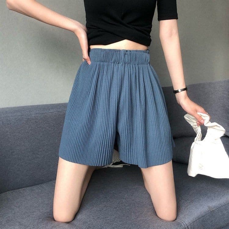 플리츠 넓은 다리가 짧다. 바지 여성 여름 하이웨이스트 슬림해 보이는 루즈핏 외출용 바지 도루 센스 캐주얼 바지 트렌디 상세 이미지 9