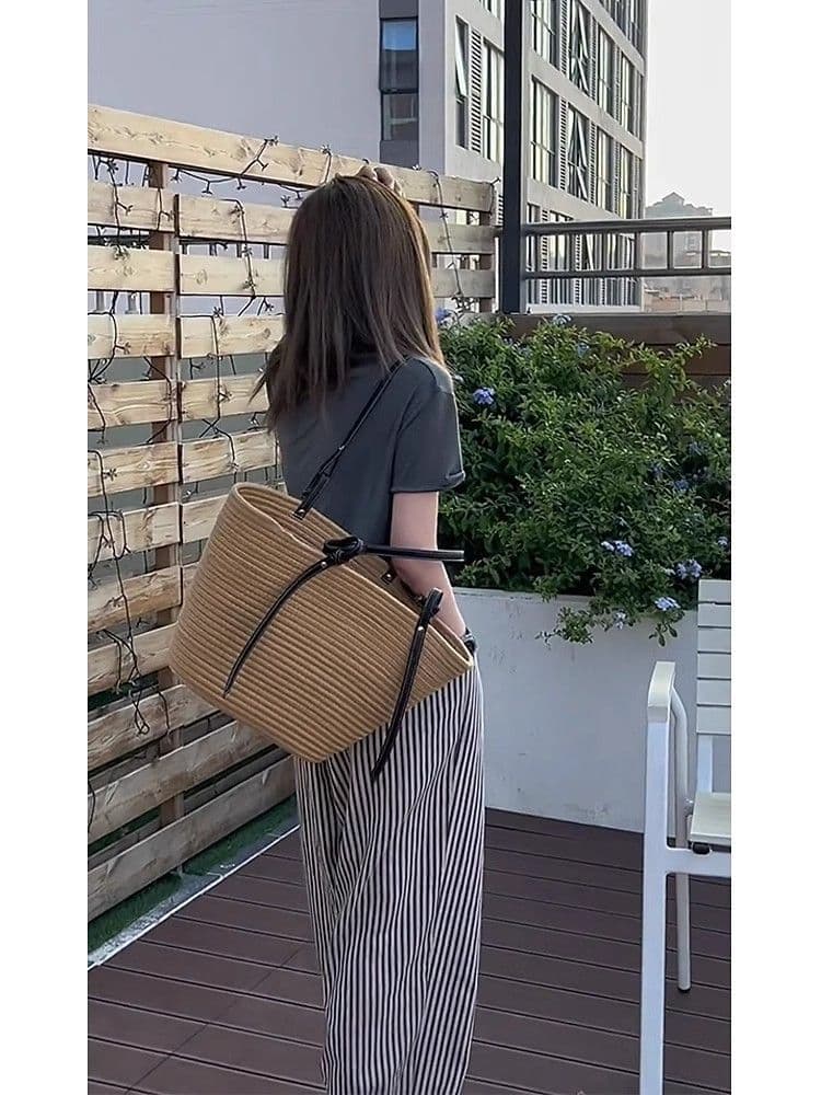 한국 스타일 패션 캐주얼 스트레이트 와이드 레깅스 바지 여름 새로운 빅 사이즈 슬림해 보이는 다용도 얇은 스타일 스트라이프 바지 상세 이미지 5