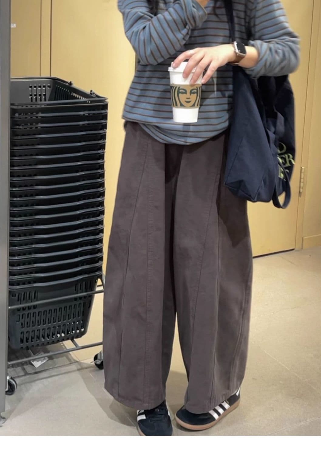 일본식 어두운 회색 캐주얼 넓은 다리 모통이 칼 바지 여성 여름 새로운 루즈핏 하이웨이스트 슬림해 보이는 마이크로 폭탄 속도 건조한 캐주얼 바지 상세 이미지 12