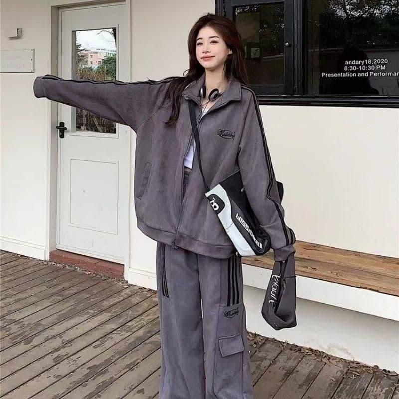 2026 새로운 스포츠 슈트 여성 봄 가을 학생 한국 스타일 루즈핏 패션 인터넷 유명인 후드티 캐주얼 러닝 서비스 투피스 세트