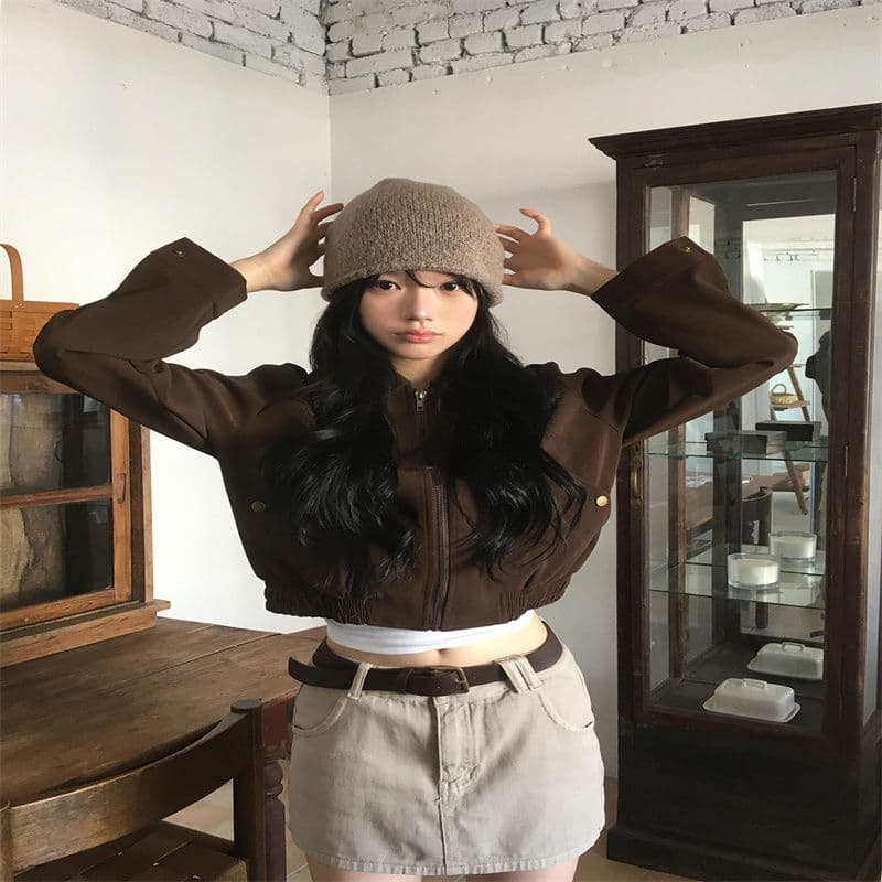 한국 chic 봄 새로운 프랑스식 레트로 스타일 폴로 칼라 주머니 루즈핏 다용도 쇼트 스타일 긴팔 재킷 여성 코트 이미지 3