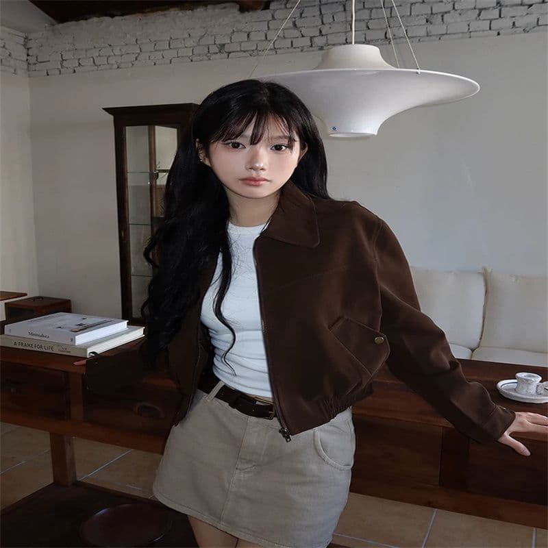 한국 chic 봄 새로운 프랑스식 레트로 스타일 폴로 칼라 주머니 루즈핏 다용도 쇼트 스타일 긴팔 재킷 여성 코트 상세 이미지 3