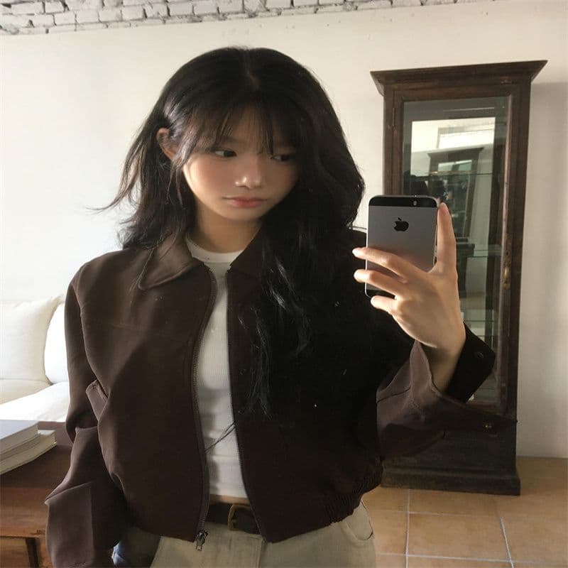 한국 chic 봄 새로운 프랑스식 레트로 스타일 폴로 칼라 주머니 루즈핏 다용도 쇼트 스타일 긴팔 재킷 여성 코트 상세 이미지 5