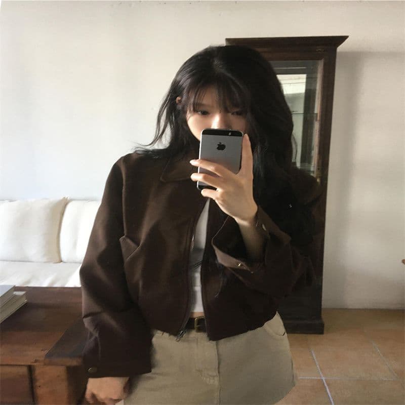 한국 chic 봄 새로운 프랑스식 레트로 스타일 폴로 칼라 주머니 루즈핏 다용도 쇼트 스타일 긴팔 재킷 여성 코트 상세 이미지 10