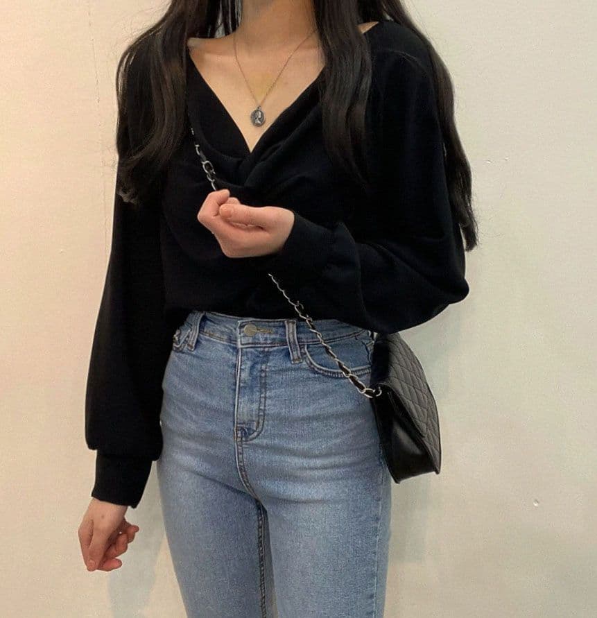 한국 chic 가을 프랑스식 품격 주름 V넥 비틀림 디자인 루즈핏 캐주얼 단색 긴팔 셔츠 맨위 상세 이미지 30