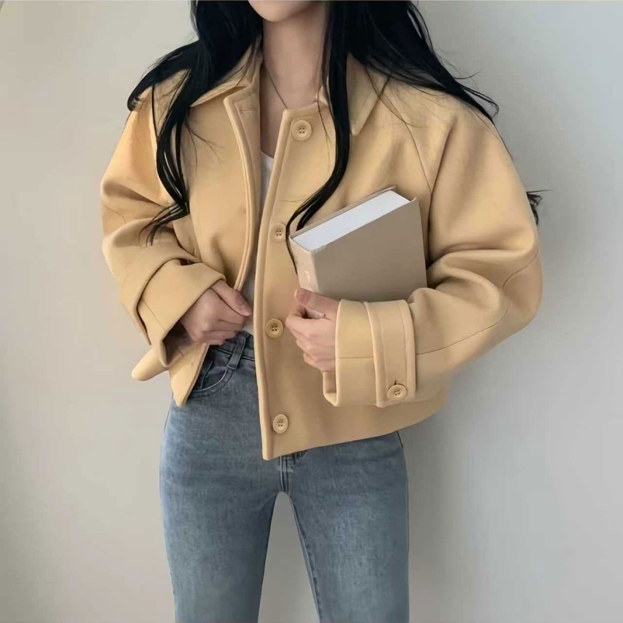 작은 키 모직 여성 코트 chic 프랑스식 부드러운 디스플레이 화이트 폴로 칼라 싱글 줄 버튼 루즈핏 디자인 센스 Chic 맨위 이미지 4