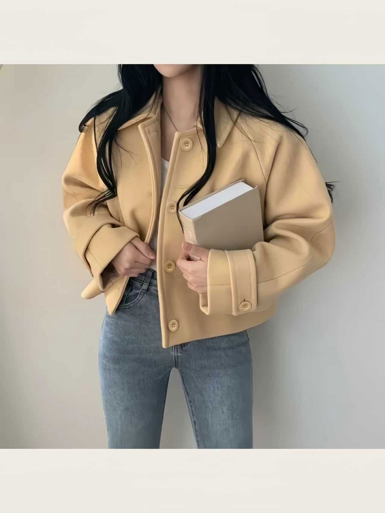 작은 키 모직 여성 코트 chic 프랑스식 부드러운 디스플레이 화이트 폴로 칼라 싱글 줄 버튼 루즈핏 디자인 센스 Chic 맨위 상세 이미지 1